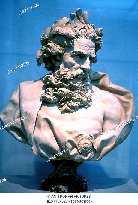 Neptune, Roman god of the oceans. Antique bust of Neptune, known as Poseidon in the Greek pantheon