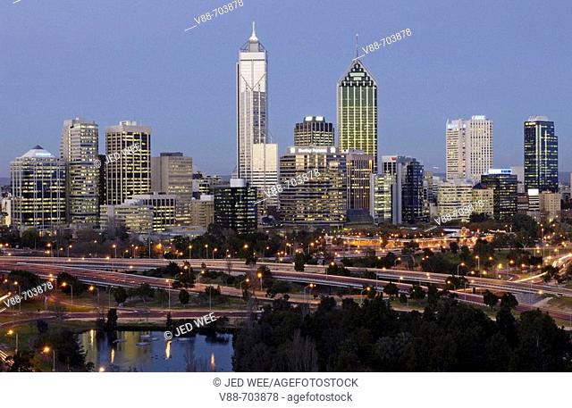 Perth skyline at twilight, Western Australia, Australia