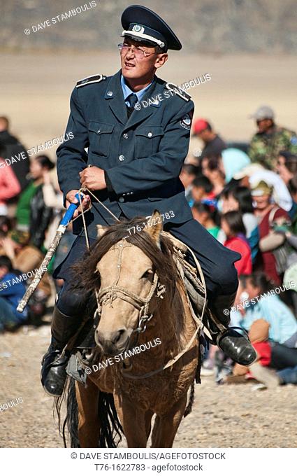 policeman on horseback in Bayan-Ölgii in Western Mongolia