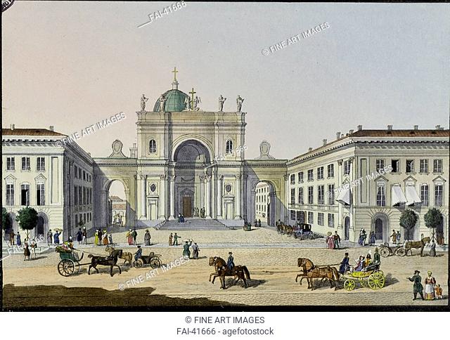 The Catholic Church of St. Catherine in Saint Petersburg by Beggrov, Karl Petrovich (1799-1875)/Lithograph, watercolour/Neoclassicism/First half of the 19th...