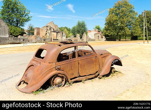The ruins of Oradour-sur-glane, the by the german forces destroyed french village in WW2