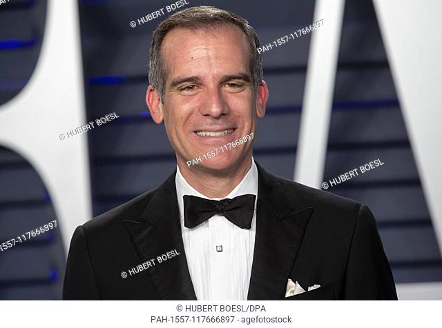 Eric Garcetti attends the Vanity Fair Oscar Party at Wallis Annenberg Center for the Performing Arts in Beverly Hills, Los Angeles, USA, on 24 February 2019