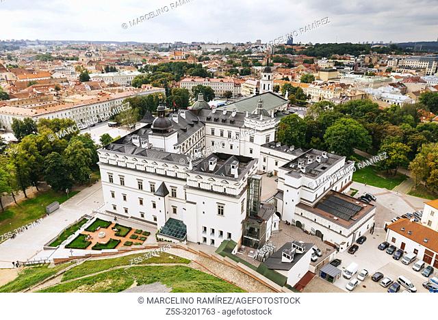 The Palace of the Grand Dukes of Lithuania seen from the Gediminas' Tower. Vilnius, Vilnius County, Lithuania, Baltic states, Europe