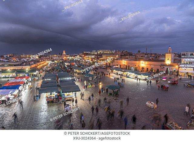 Jemaa el-Fnaa place at dusk, Marrakesh, Kingdom of Morocco, Africa