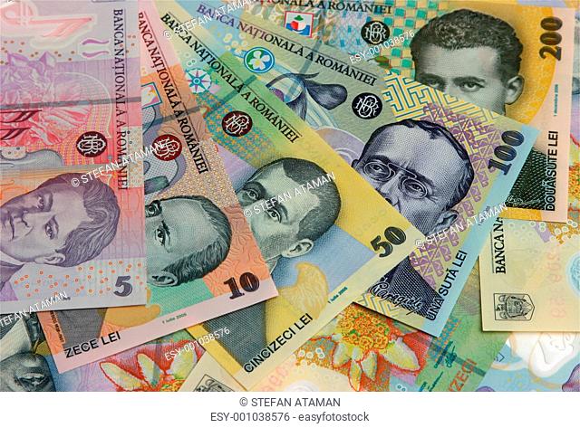 Romanian banknotes, close-up