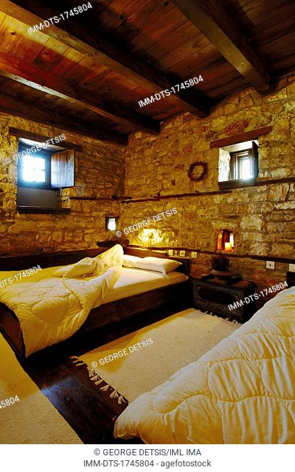Bedroom at the guest house, 'To Archontiko Tis Aristis' in Aristi village. Ioannina, Epiros, Greece, Europe