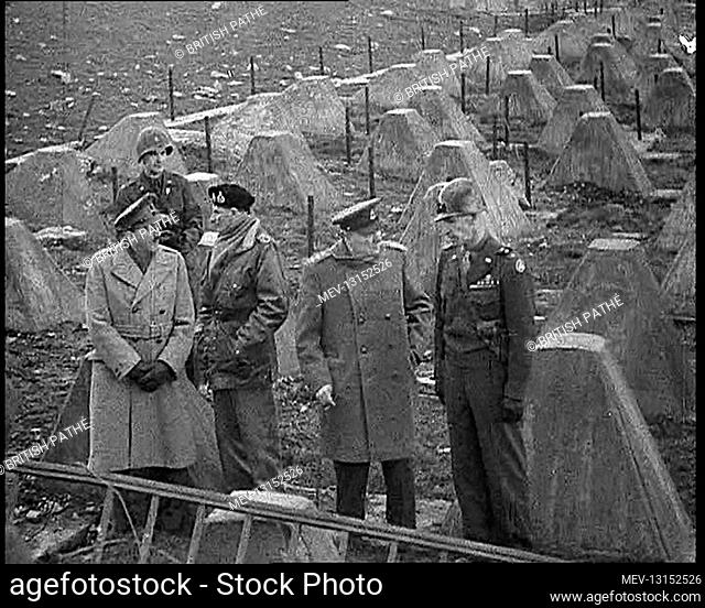 British Prime Minister Winston Churchill and Field Marshal Bernard Montgomery Looking Over Defences With British Officers - German Reich, Germany