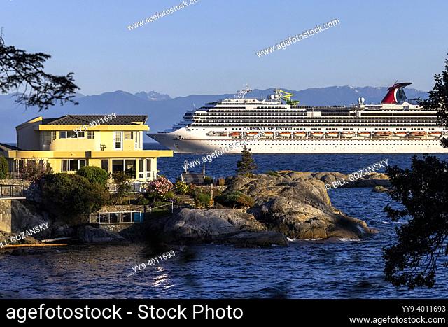 Carnival Splendor cruise ship heading into port in Victoria, Vancouver Island, British Columbia, Canada