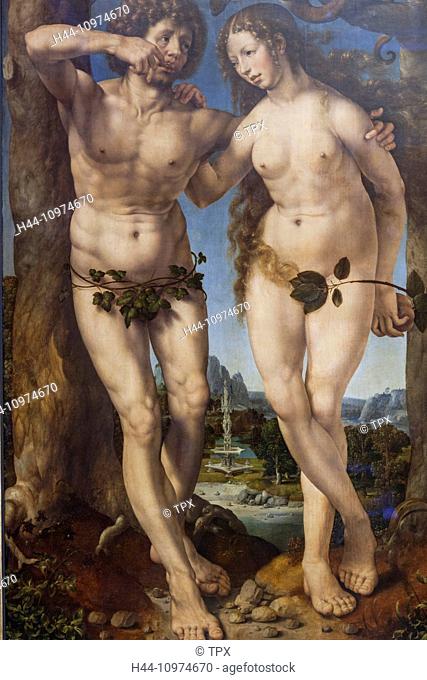 England, London, Trafalgar Square, National Gallery, Painting of Adam and Eve by Jan Gossaert