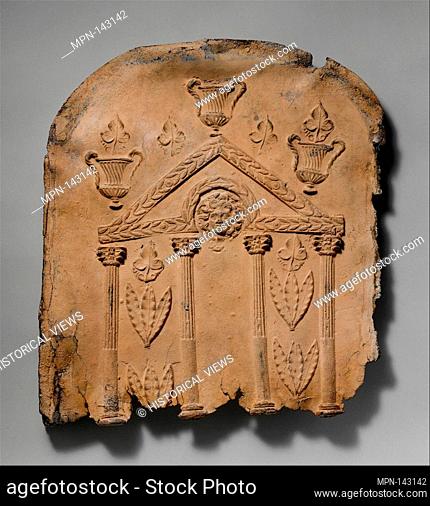 Lid and end panels of a lead sarcophagus. Period: Imperial; Date: late 2nd-mid 3rd century A.D; Culture: Roman; Medium: Lead; Dimensions: Overall: 18 3/4 x 63...