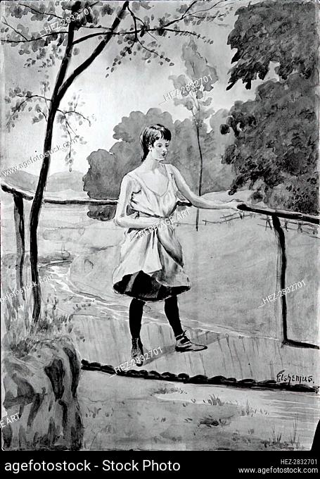 Eleanor (On the Log Bridge, Study for Painting), c. 1896-1899. Creator: Louis Michel Eilshemius