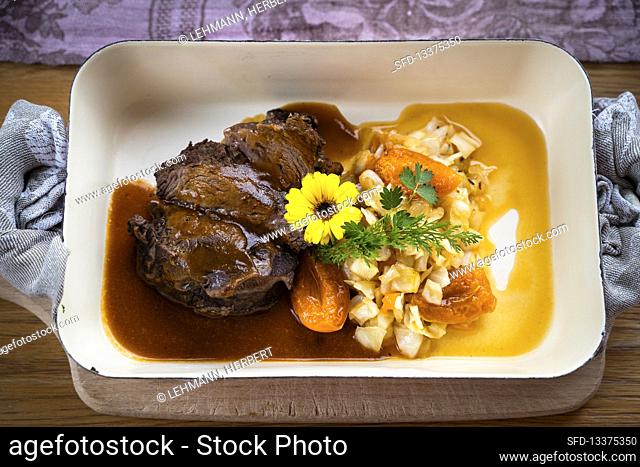 Roast Beef with Pasta and Braised Apricots