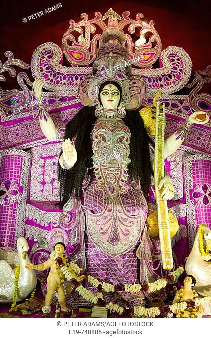 Sarasvati hindu goddess, Sarasvati festival, Kolkatta (Calcutta). West Bengal, India