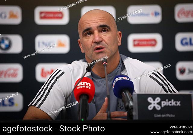 Belgium's head coach Roberto Martinez pictured during a press conference of the Belgian national soccer team the Red Devils, at the Salwa Beach Resort