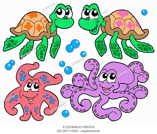 Various cute sea animals collection - isolated illustration