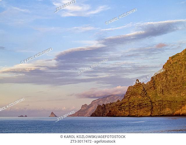 Coast and Anaga Mountains at sunset, Punta del Hidalgo, Tenerife Island, Canary Islands, Spain