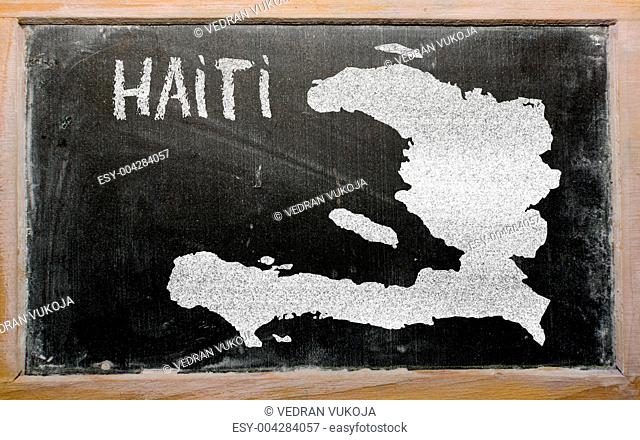 outline map of haiti on blackboard