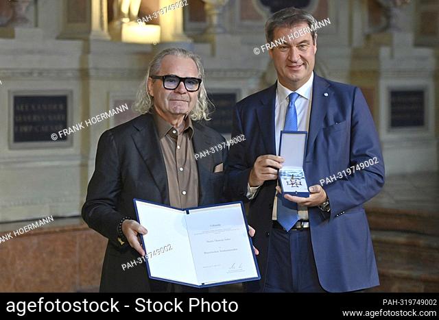 Thomas SABO (designer) receives the Bavarian Order of Merit from Markus SOEDER (Prime Minister of Bavaria and CSU Chairman)