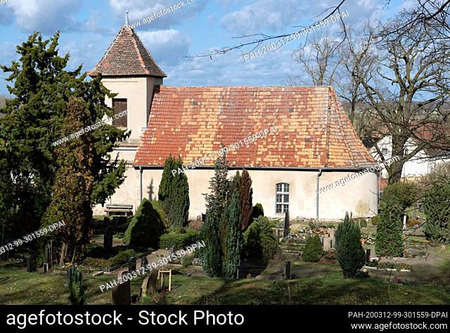 11 March 2020, Brandenburg, Potsdam/Ot Golm: The old village church at the foot of the Heron Mountain. The probably about 600 years old building is made of...