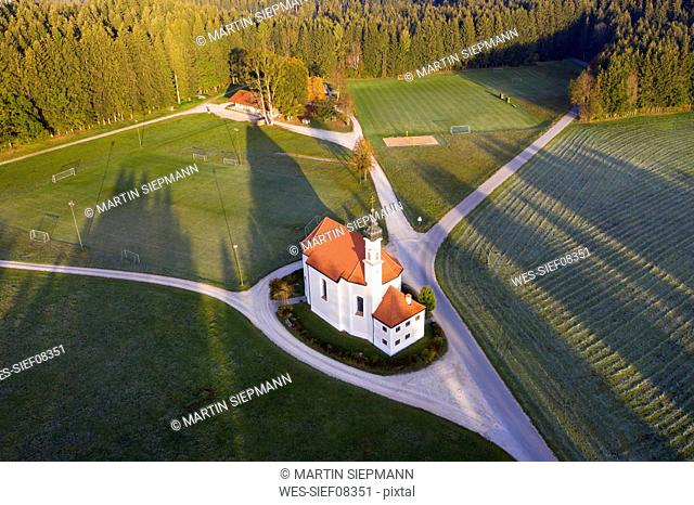 Germany, Bavaria, St. Leonhard church near Dietramszell, drone view