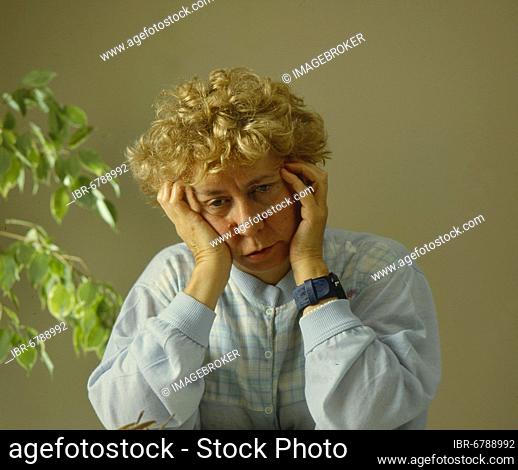 Older woman with depression, headaches Old person woman with depression, headaches