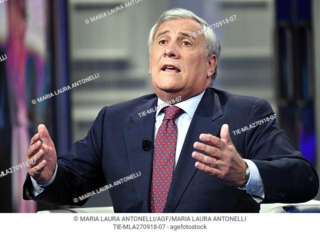 The President of European Parliament Antonio Tajani during the tv show Porta a porta, Rome, ITALY-26-09-2018