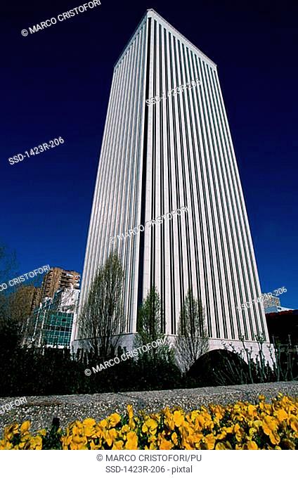 Low angle view of an office building, Picasso Tower, Madrid, Spain