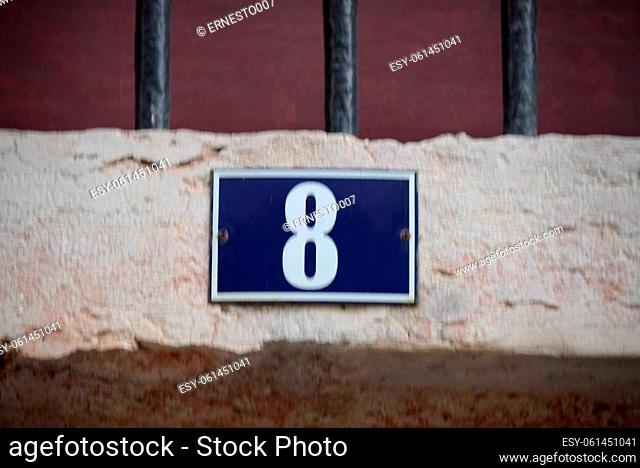 number 8 on a house in Lisbon - Lisboa - the capital of Portugal, September, 2018