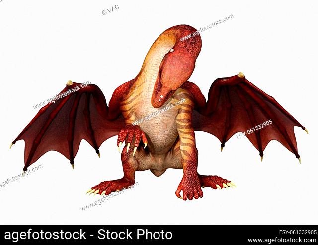 3D rendering of a fantasy dragon isolated on white background