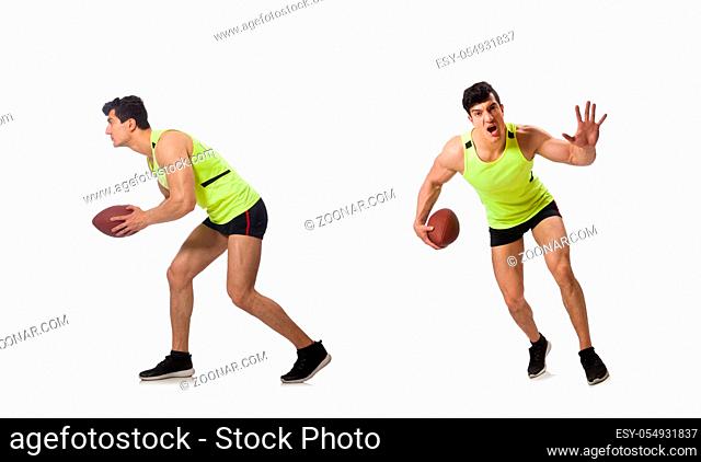 Man playing american football isolated on white