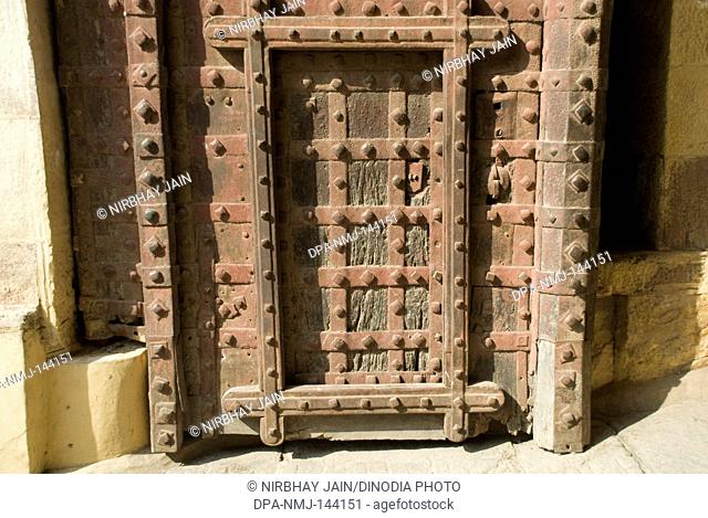 Entrance doors at Mehrang Garh fort at Jodhpur ; Rajasthan ; India