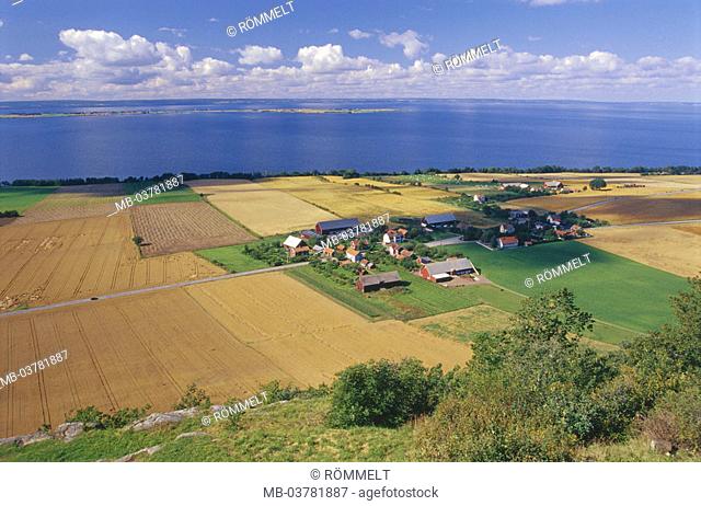 Sweden, Vättersee, place, Overview, summer,  Scandinavia, landscape, sea, Vättern, Wettersee, Waters, shores, houses, residences, village, , fields