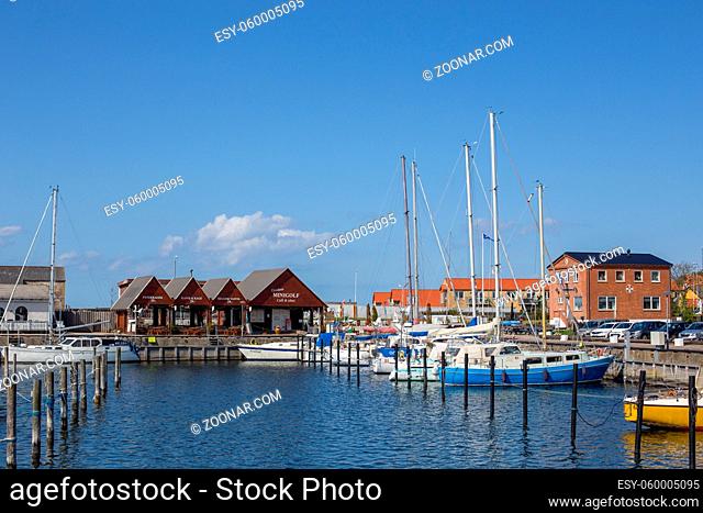 Copenhagen, Denmark - May 03, 2018: Boats anchored at the small local harbour