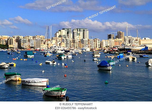 View of Sliema and boats in Sliema Creek, Malta