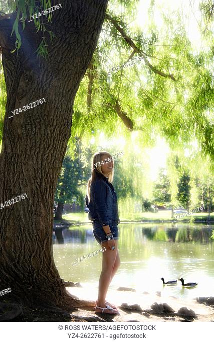 A young woman outdoors in Spokane, Washington, USA