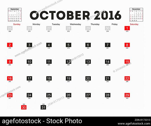 Vector planning calendar October 2016