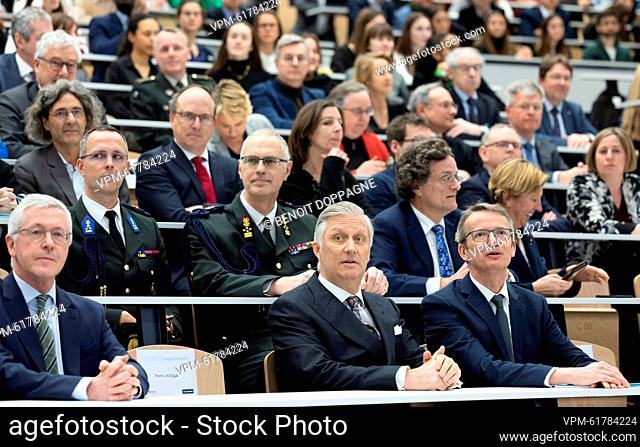 King Philippe - Filip of Belgium pictured during the celebration of the 30th anniversary of the joint bilingual programs of the Université Saint-Louis...