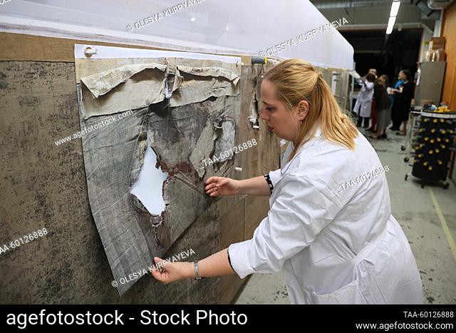 RUSSIA, MOSCOW - JUNE 28, 2023: The State Tretyakov Gallery starts restoring the Polovtsian Camp stage design by Nicholas Roerich (1874-1947) for the Polovtsian...