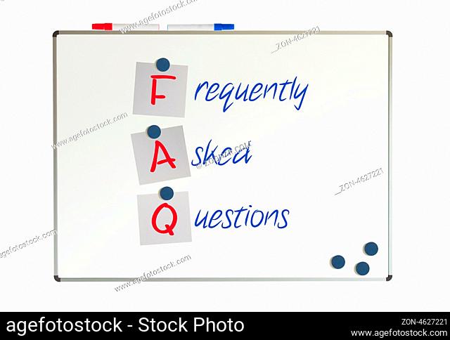 FAQ written on a whiteboard, isolated on white