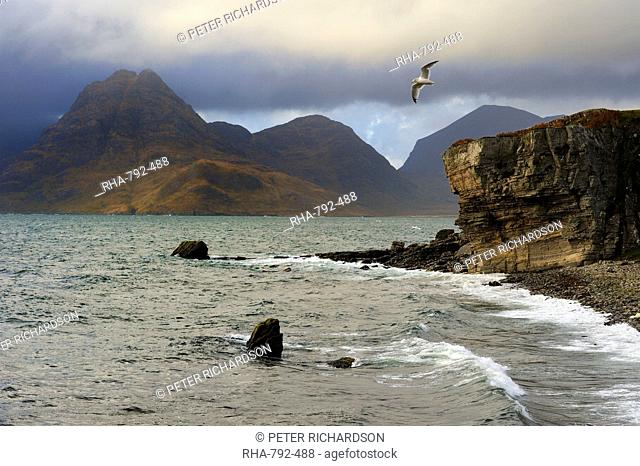 View to Cuillin Hills from Elgol harbour, Isle of Skye, Inner Hebrides, Scotland, United Kingdom, Europe
