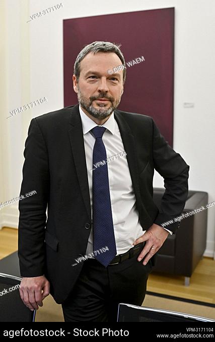 Belgian national bank governor Pierre Wunsch poses for photographer at a photoshoot at the Belgium national bank, BNB / NBB headquarters in Brussels