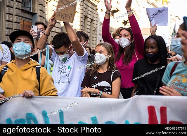 Fridays for future, the demonstration and parade with final speech in Milan with Greta Thunberg and Vanessa Nakate. Milan (Italy), 1 October 2021