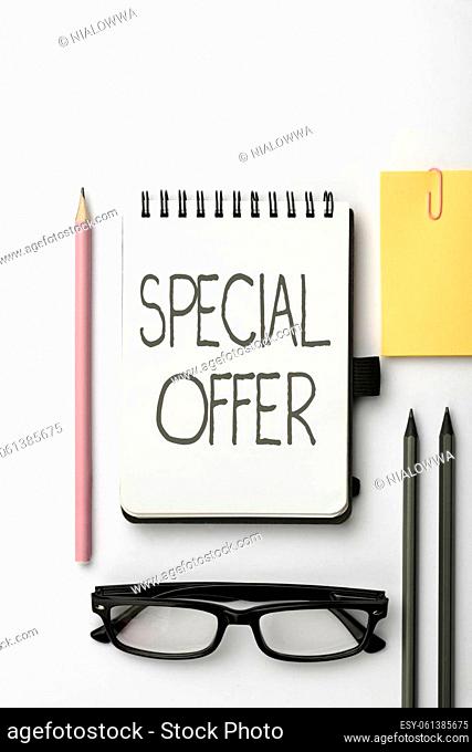 Handwriting text Special Offer, Business idea Selling at a lower or discounted price Bargain with Freebies Flashy School Office Supplies