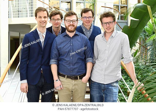 Konstantin Mehl (CEO, L-R), Manuel Thurner (CTO), Stefan Rothlehner (CTO), Sergei Krauze (CTO) and Emanuel Pallua (COO) pose in the Rocket Internet headquarters...