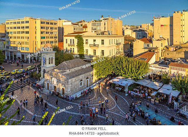 View of Greek Orthodox Church in Monastiraki Square during late afternoon, Monastiraki District, Athens, Greece, Europe