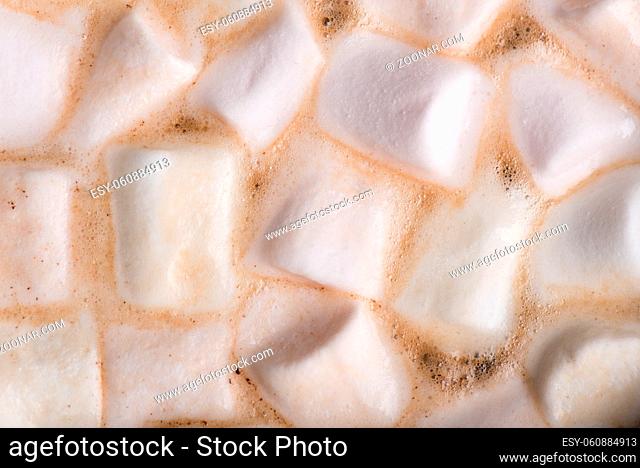 Background with Marshmallow in Hot Chocolate. View from Above