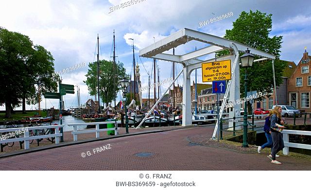 drawbridge at the port of Hoorn, Hoofdtoren in background, Netherlands, Noord Holland, Hoorn