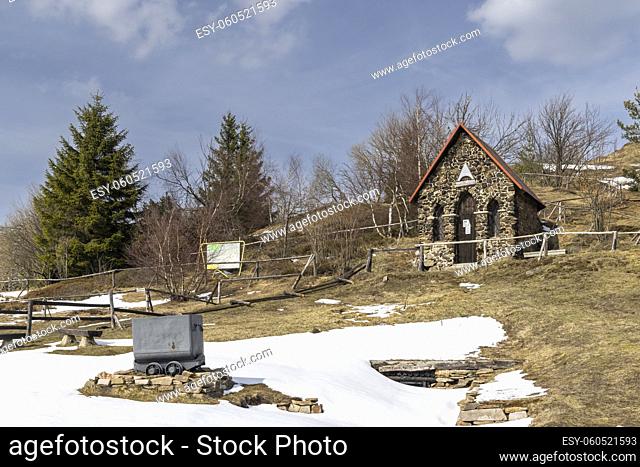 The mining landscape Mednik Hill, UNESCO World Heritage site, part of Erzgebirge mountains mining region from 15th to 19th century