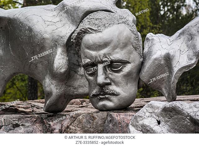 Head sculpture of Finnish composer Jean Sibelius. Sibelius Park and Monument. Helsinki, Finland, Europe