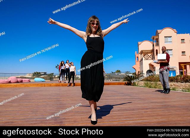 03 February 2020, Egypt, Hurghada: Greta Barthel, Miss Thuringia, at catwalk training at the hotel ""The Cascades"". The ""Miss Germany"" election 2020 will...
